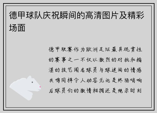 德甲球队庆祝瞬间的高清图片及精彩场面